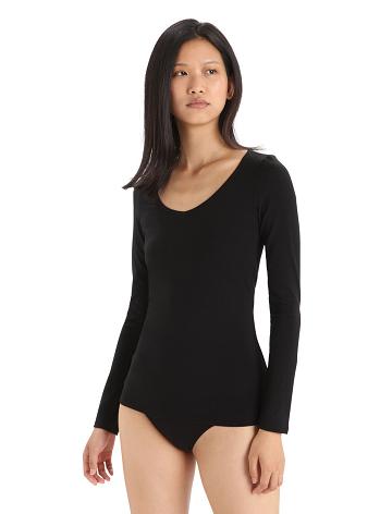 Dámské Spodní Prádlo Icebreaker Merino Siren Long Sleeve Sweetheart Top Černé | CZ 1256ILHS